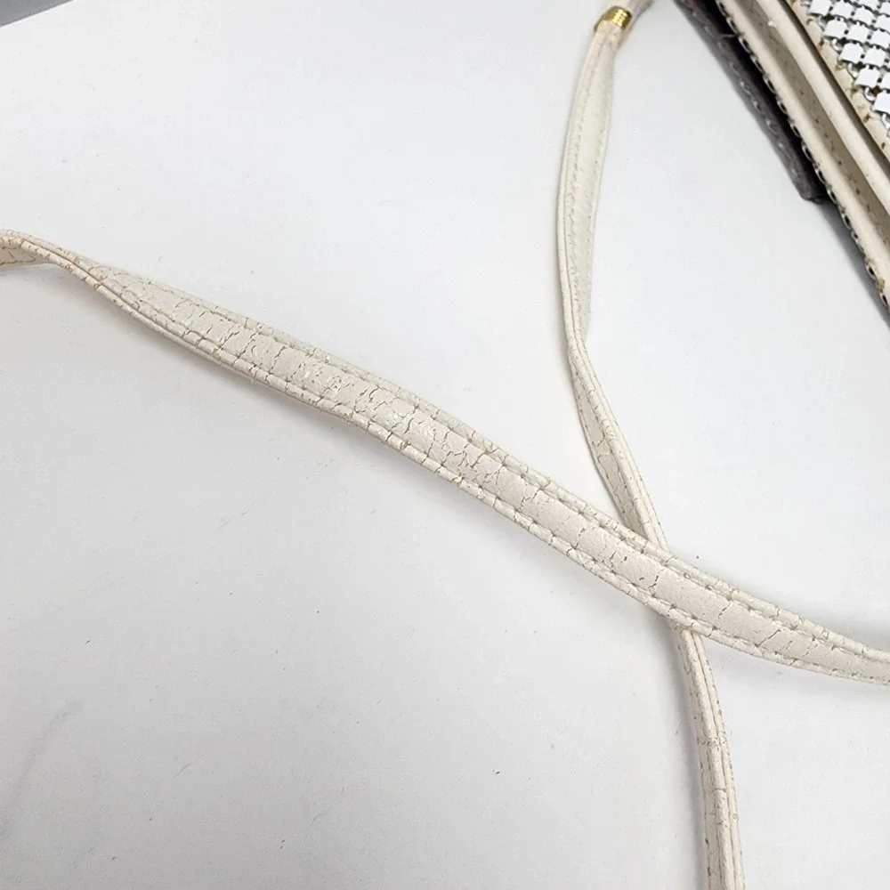 Whiting And Davis International White Metal Mesh Clutch Purse Crossbody‎ Bag VTG